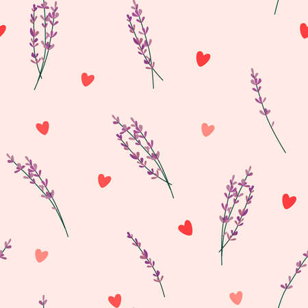 Lavender and hearts vector seamless pattern designのイラスト素材