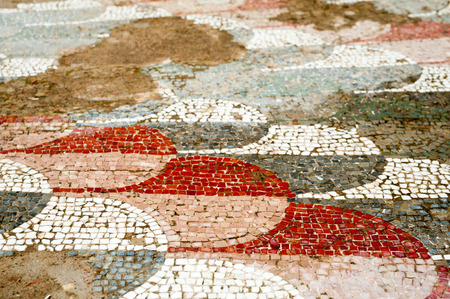 Colored patterns and designs of the famous roman Villa del Casale in Piazza Armerina, Sicilyの写真素材