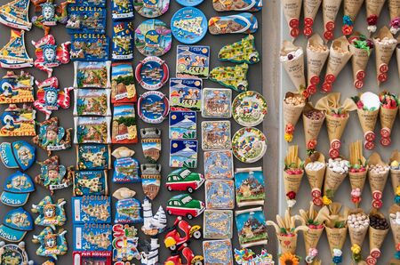 Detailed view of some typical and coloured souvenirs along the streets of Ortigia, the old part of Syracuseの写真素材