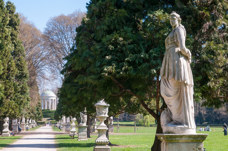 Ornamental white stone statues along the main avenue of park Querini in Vicenzaの写真素材