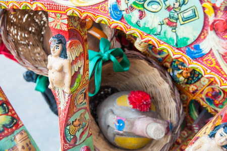Close-up view of a colorful detail of a typical sicilian cartの写真素材