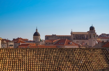 Distant building of the Treasury-Cathedral inside the old town of Dubrovnik, Croatiaの写真素材