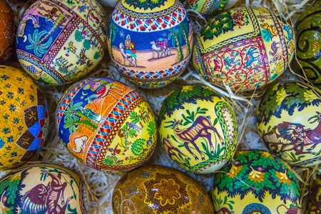 The eggs are covered with fine mosaics on biblical themes. View from above.