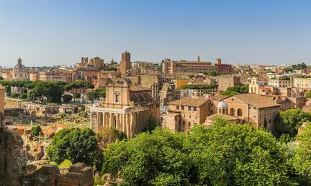 Panoramic view of the Roman Forum. View from the hill Palatine