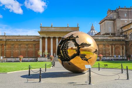 Vatican, Italy - June 26, 2014: Sphere within sphere in Courtyard of the Pinecone at Vatican Museums. There is no one of the people.のeditorial素材