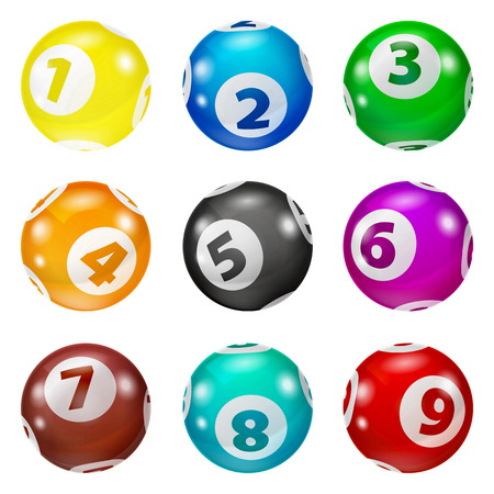 Vector Colorful Bingo. Lottery Number Balls. Colored balls isolated. Bingo ball. Bingo balls with numbers. Set of colored balls.のイラスト素材