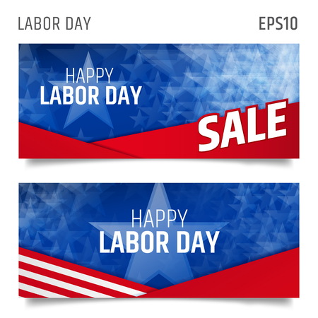 Labor day horizontal banners. Labor day sale promotion advertising banner template. American labor day background. Labor day wallpaper. Voucher discount. Vector illustration. American card background.のイラスト素材
