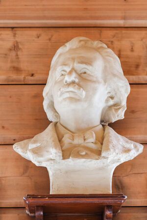 Bergen, Norway - Jule, 2016: Bust of the Norwegian classical music composer Edvard Grieg. The bust is located in the house of the composer Edward Grieg Museum, Bergen, Norway.のeditorial素材