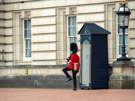London, UK - April, 2019: Guards at Buckingham Palace. Solider of Buckingham palace, London England.のeditorial素材