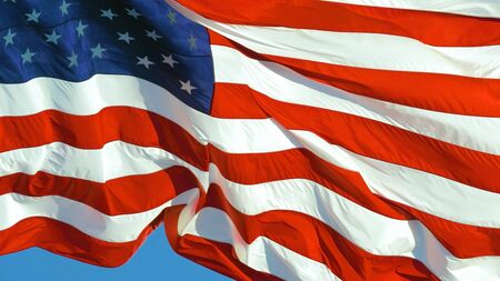 American Flag Waving In United States Of America. Close up of American flag waving. Majestic american flag in the wind. CLOSE UPの写真素材