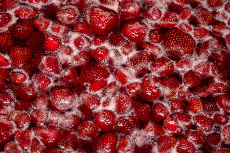 Process of making homemade strawberry jam. Red sweet syrup boiling on the stove closeup. Strawberry jam looks very appetizing. Boiling Homemade Strawberry jam. Cooking strawberry jam close up.の写真素材