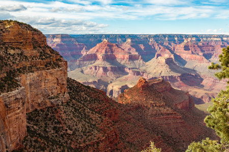 Grand Canyon aerial, Arizona. Panorama in beautiful nature landscape scenery at sunset in Grand Canyon National Park. South Rim of the Grand Canyon National Park. Scenery of the Grand Canyon, Arizona.の写真素材