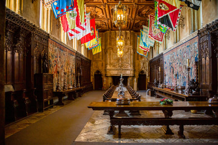 Hearst Castle, California, USA - 27 April 2017- Refectory, or grand dining hall inside Hearst Castle. This room was built with themes from the Middle Ages, including a custom hand carved ceiling.のeditorial素材