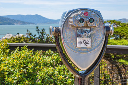 Coin operated binoculars or telescope popular in United States on tourist places. Touristic...