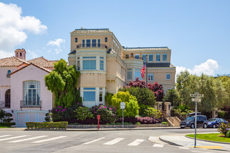 San Francisco, California, USA - 22 April, 2017- Residential buildings on Marina Boulevard, near the waterfront in San Francisco. Lifestyle in San Francisco. San Francisco streetのeditorial素材