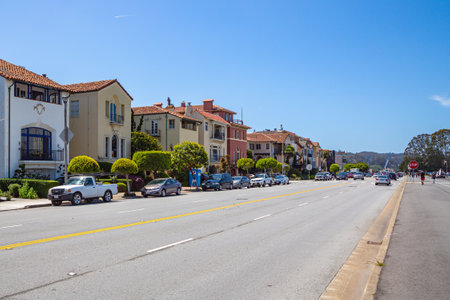 San Francisco, California, USA - 22 April, 2017- Residential buildings on Marina Boulevard, near the waterfront in San Francisco. Lifestyle in San Francisco. San Francisco streetのeditorial素材