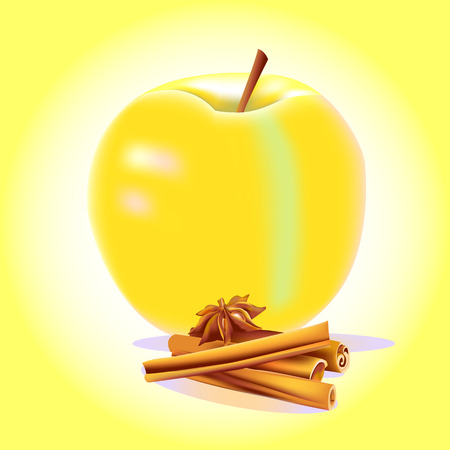 A still-life yellow apple with cinnamonのイラスト素材