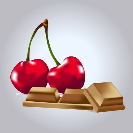 Cherry with chocolate on a gray backgroundのイラスト素材