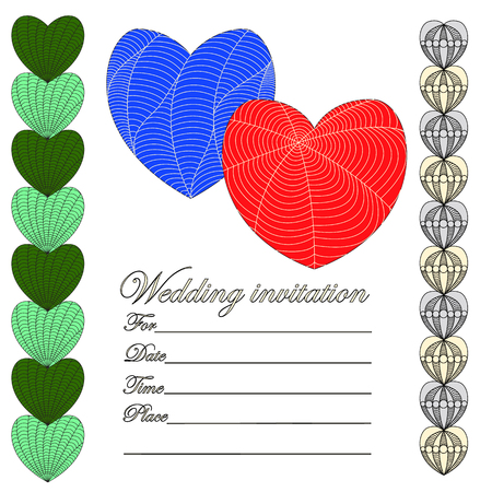 invitation for a wedding in the style of a zenart, hearts colored on a white background with different stroke
のイラスト素材