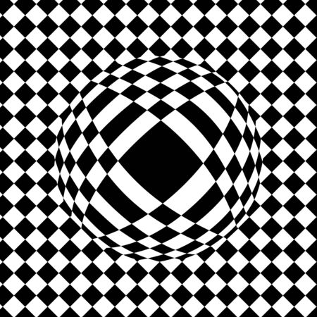 Checkered background, optical illusion, drop on the tile, balloon in the background color, sphereのイラスト素材