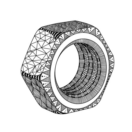 zenart-style female screw, black and white patterned, wall art, printable, doodleのイラスト素材