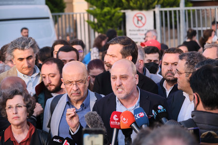 Istanbul, Turkey - April 25, 2022: Labor Party MP speaks after the sentences in the Gezi trial.のeditorial素材
