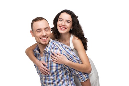 Lovers spending a good time together. They love each other. Isolated on white backgroundの写真素材