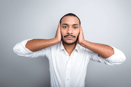 Concept for hear not with young mixed race manの写真素材