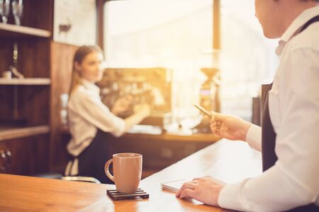 Concept for professional barista in coffee shopの写真素材