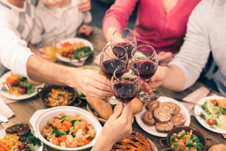 Nice family having tasty dinnerの写真素材
