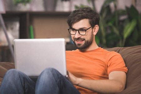 Young Man Programmer Computer Technology Work Conceptの写真素材