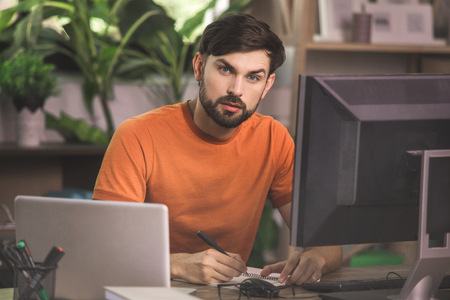 Young Man Programmer Computer Technology Work Concept