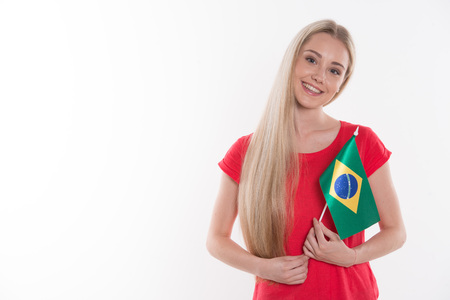 Beautiful young woman on white backgroundの写真素材