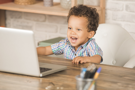 Little Boy Using Digital Device Modern Technologyの写真素材