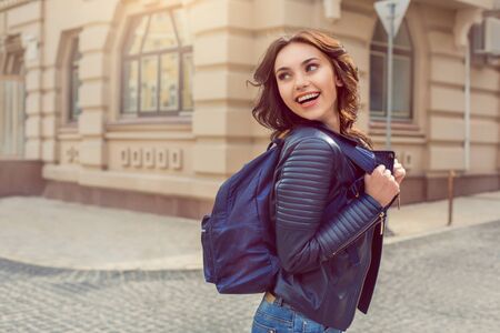 Young woman city walk tourist vacation lifestyleの写真素材