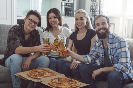 Group of friends having party together at homeの写真素材