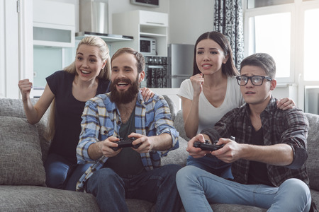 Group of friends having party together at homeの写真素材