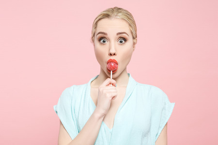 Young woman fashion lookbook model studio portraitの写真素材