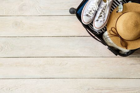 Travel tourism objects isolated top view vacation conecptの写真素材