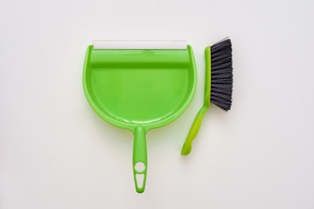 Floor cleaning tools. Brush and scoop isolatedの写真素材