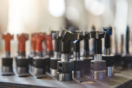 Close-up of black and red tips for a drill. Horizontal shotの写真素材