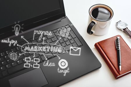 Find your brand s voice. Cropped shot of office desk. Marketing conceptの写真素材