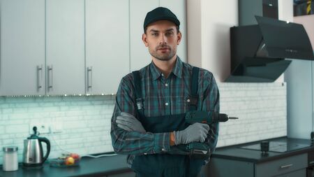 I can help. Man is ready to solve household problemsの写真素材