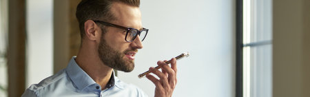 Voice messages can save time in business communicationの写真素材