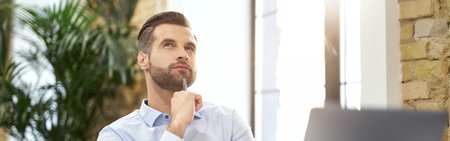 Thoughtful person trying to find the best solutionの写真素材