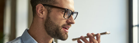 Communicating with colleagues via voice messages in the internetの写真素材