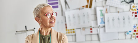 Thoughtful mature designer with glasses and tape measure in light workshop