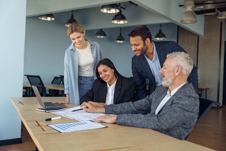 Group of professional business managers working with project documents in officeの写真素材
