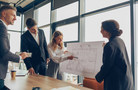 Group of professional business managers working with project documents in officeの写真素材