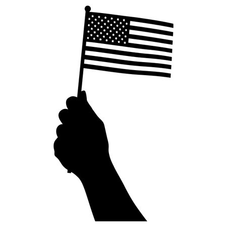 Show your American pride with this patriotic design of a hand holding the USA flag, perfect for holidays, celebrations, and showing national spiritのイラスト素材